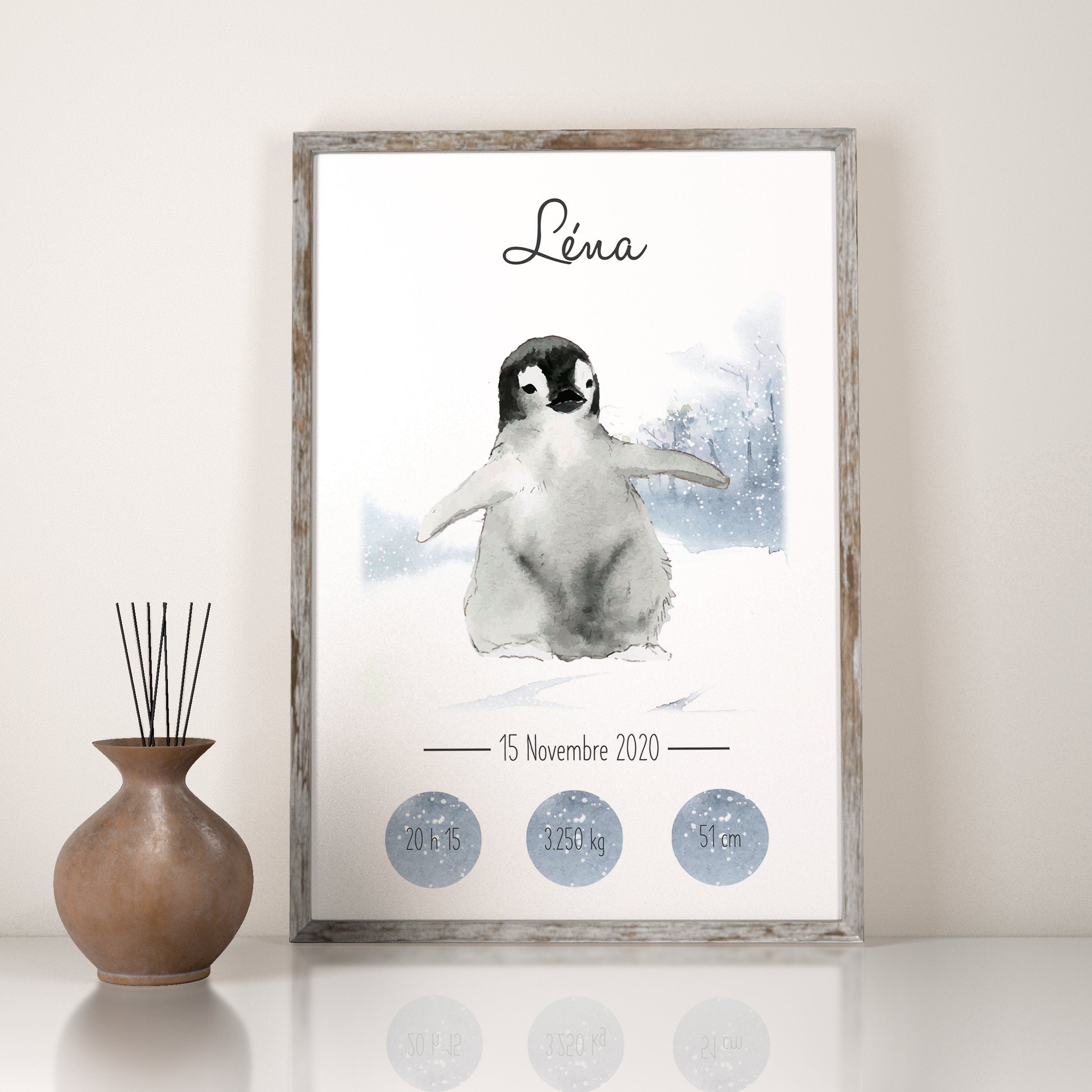 Affiche de naissance animaux hiver