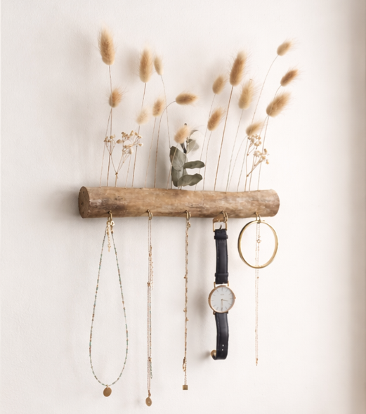 Support bijoux mural - Bois & Fleurs séchées