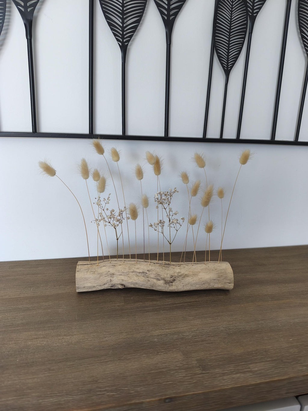 Bar à fleurs séchées en bois flotté