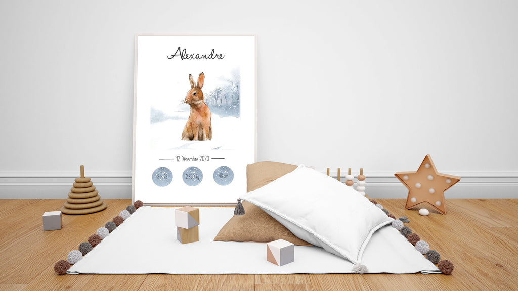 Affiche de naissance animaux hiver