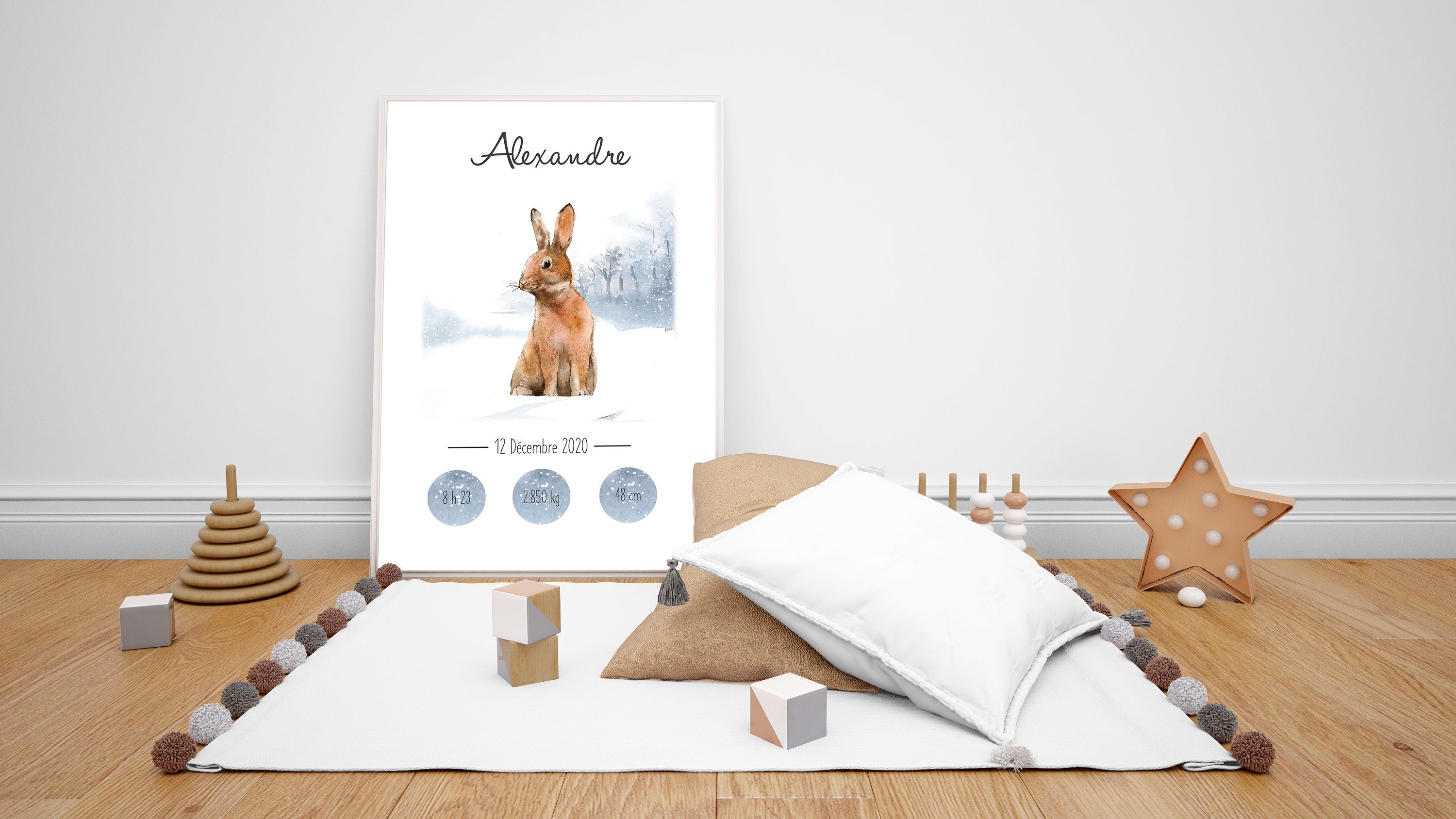 Affiche de naissance animaux hiver