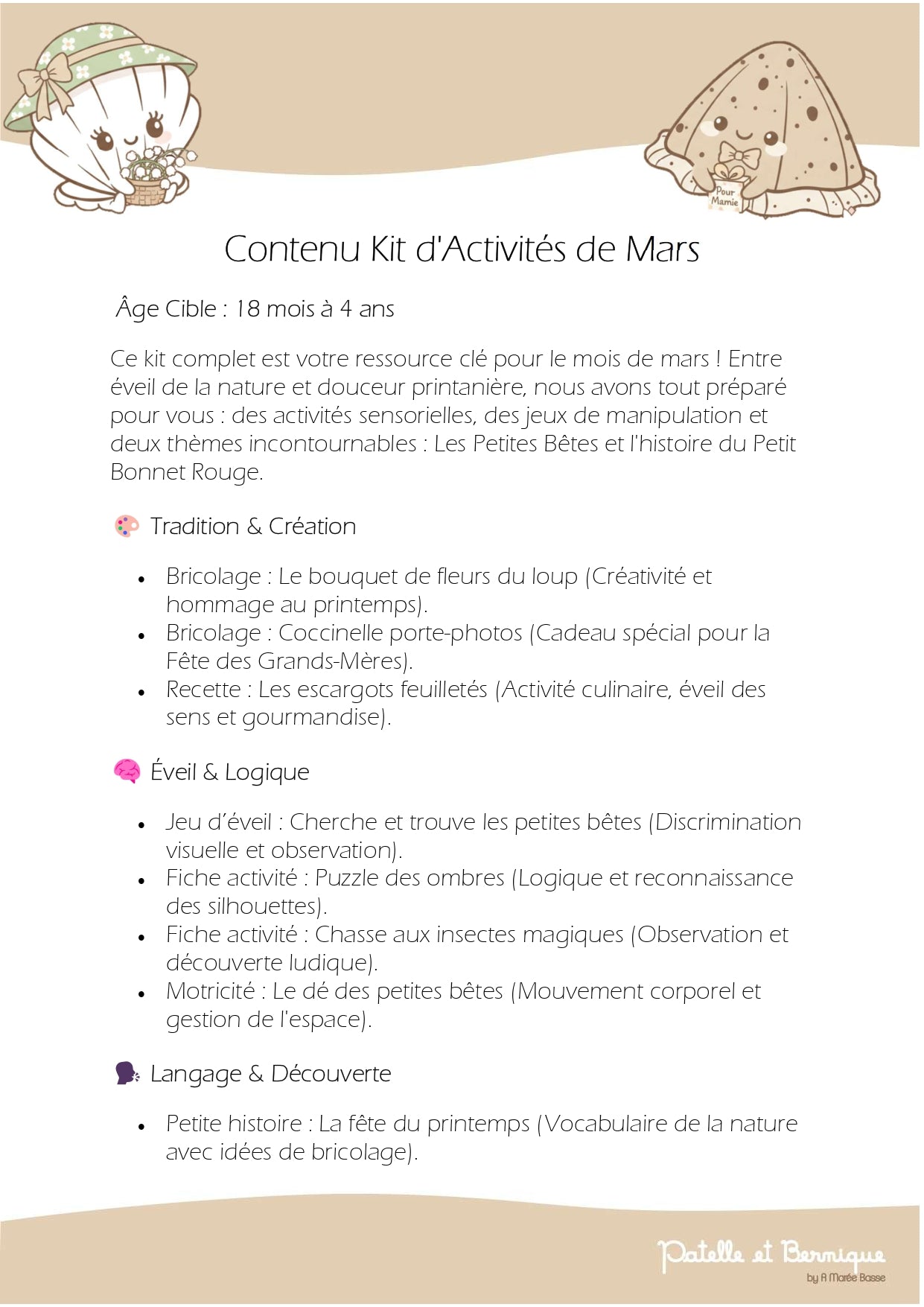 KIT DE MARS : Petites Bêtes & Loup Fleuri (18 mois - 4 ans)