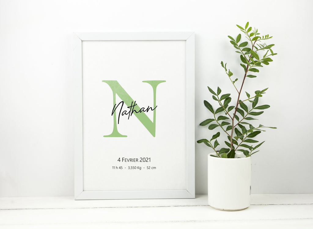 Affiche de naissance Initiale prénom bébé