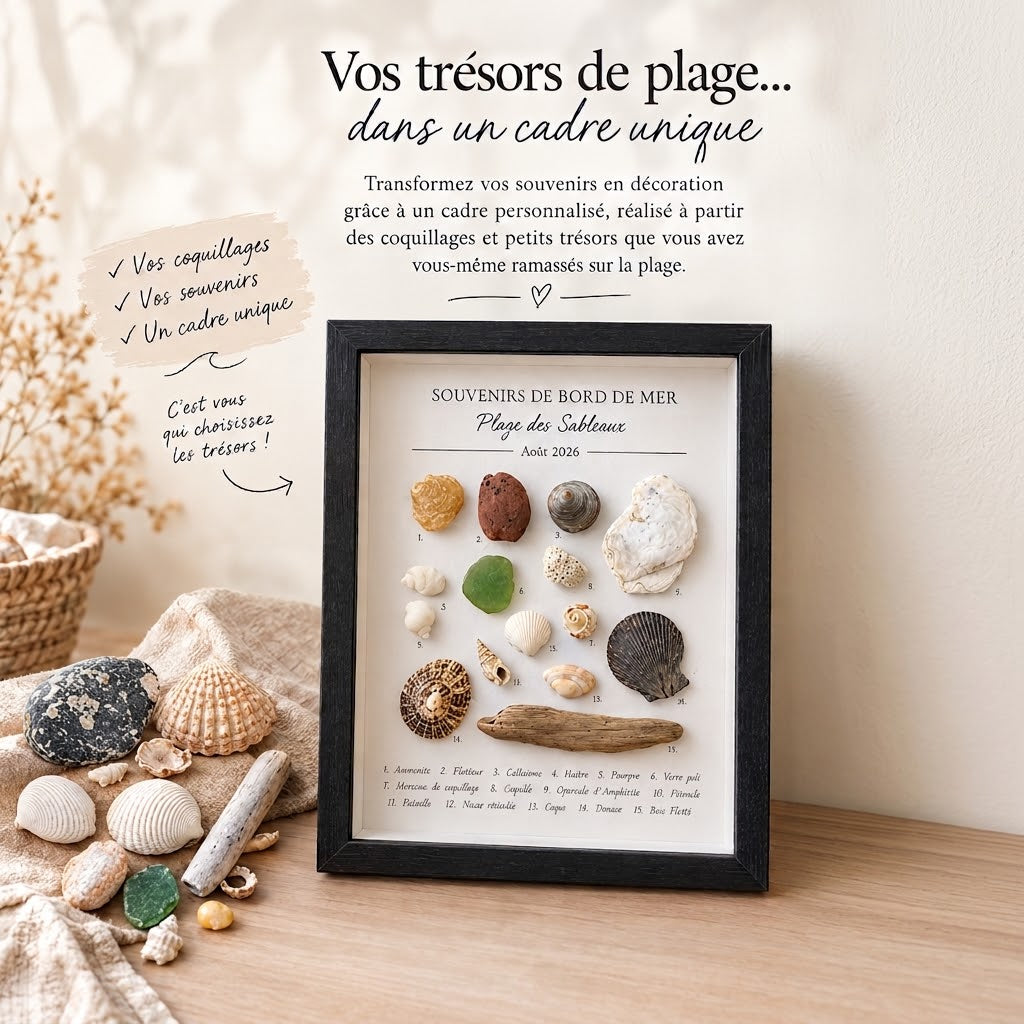 Cadre Coquillages Personnalisé - Vos Souvenirs de Plage
