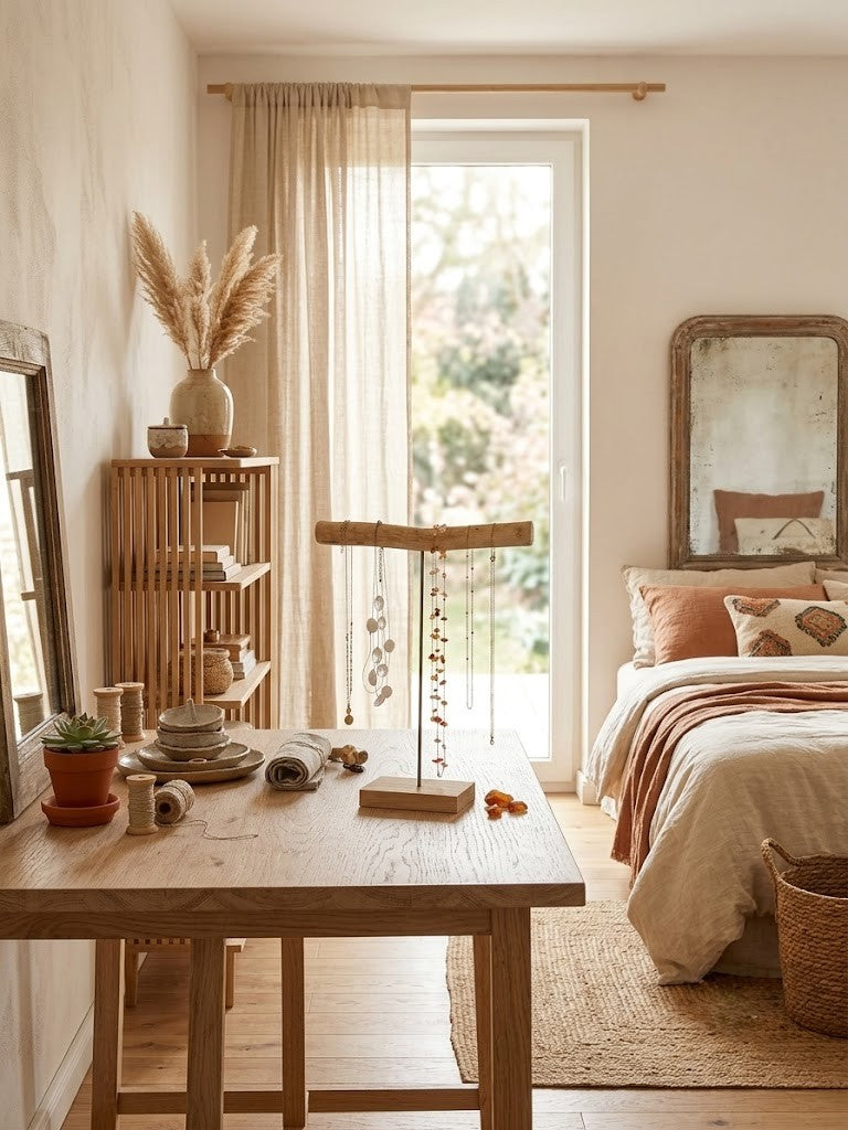 Support à bijoux bois naturel, une tige