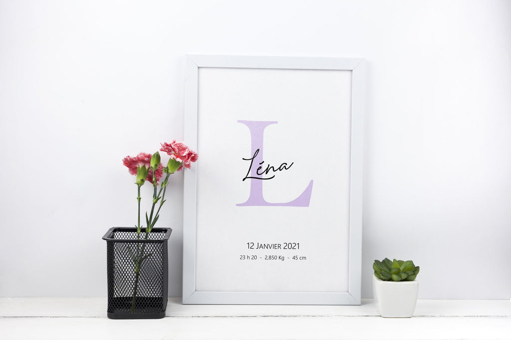 Affiche de naissance Initiale prénom bébé