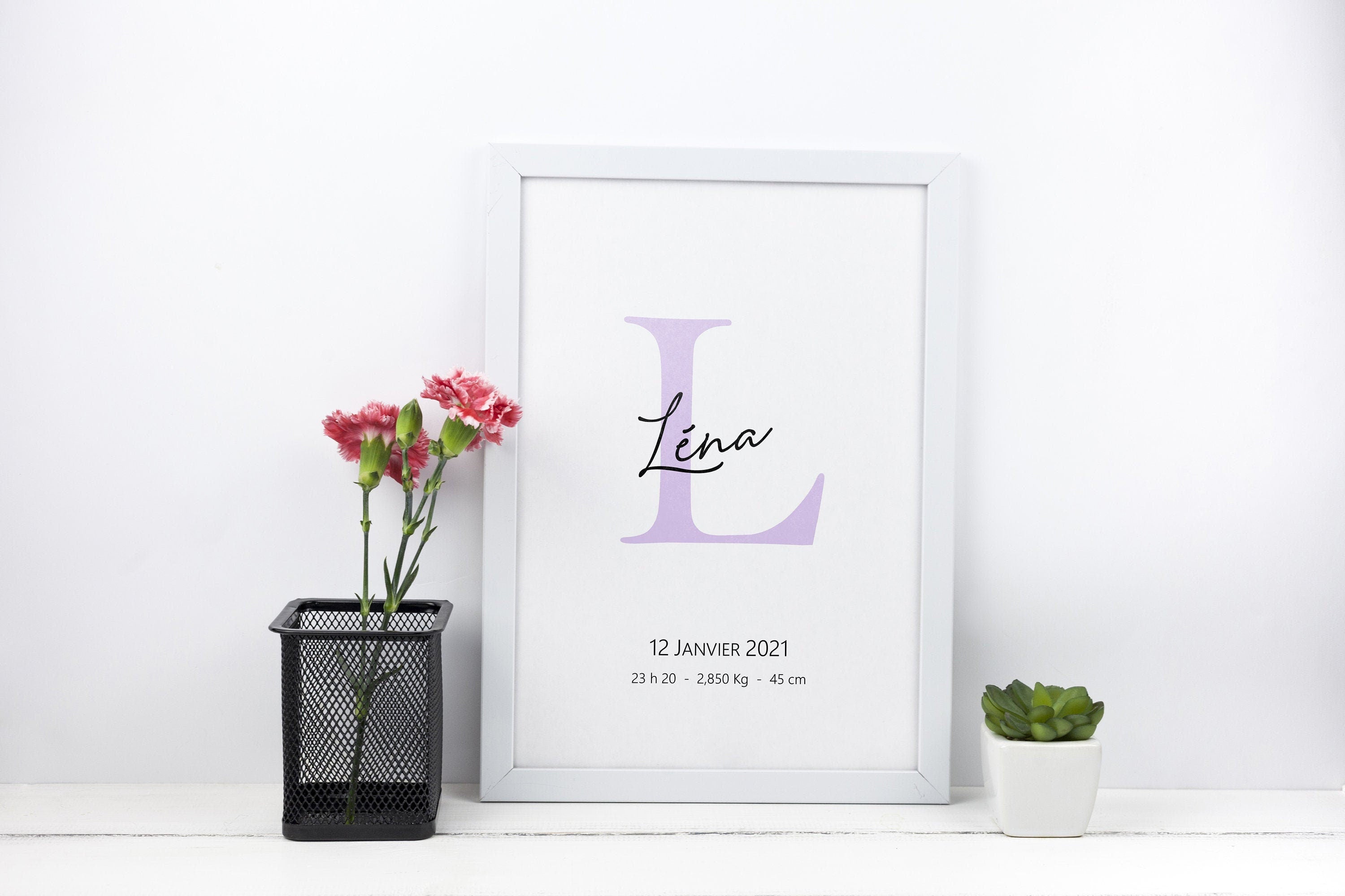Affiche de naissance Initiale prénom bébé