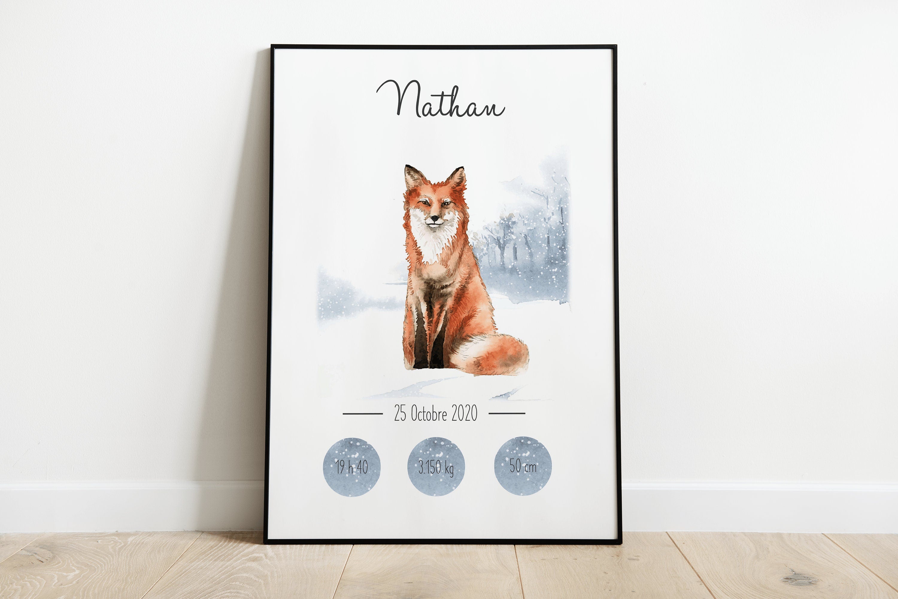 Affiche de naissance animaux hiver