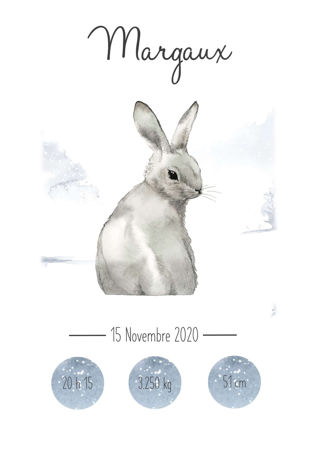 Affiche de naissance animaux hiver