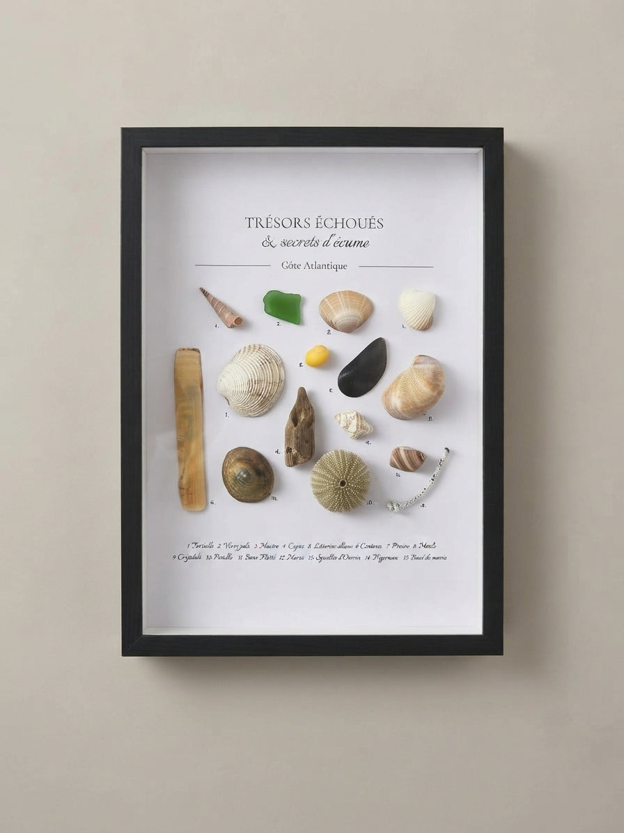 Cadre Coquillages & Trésors Échoués | Décoration Murale Bord de Mer