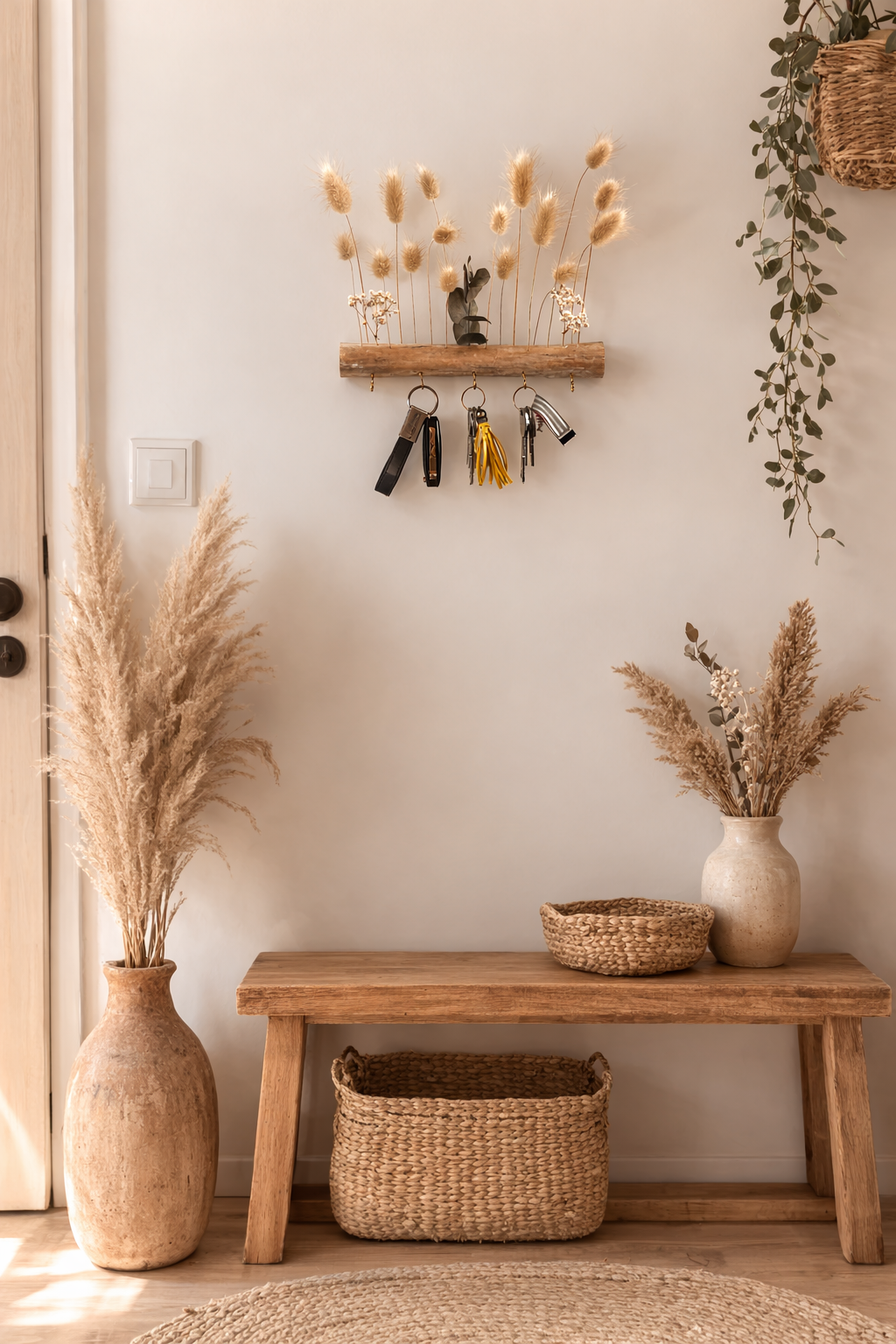 Porte-clés Mural Artisanal en Bois et Fleurs séchées