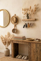 Porte-clés Mural Artisanal en Bois et Fleurs séchées