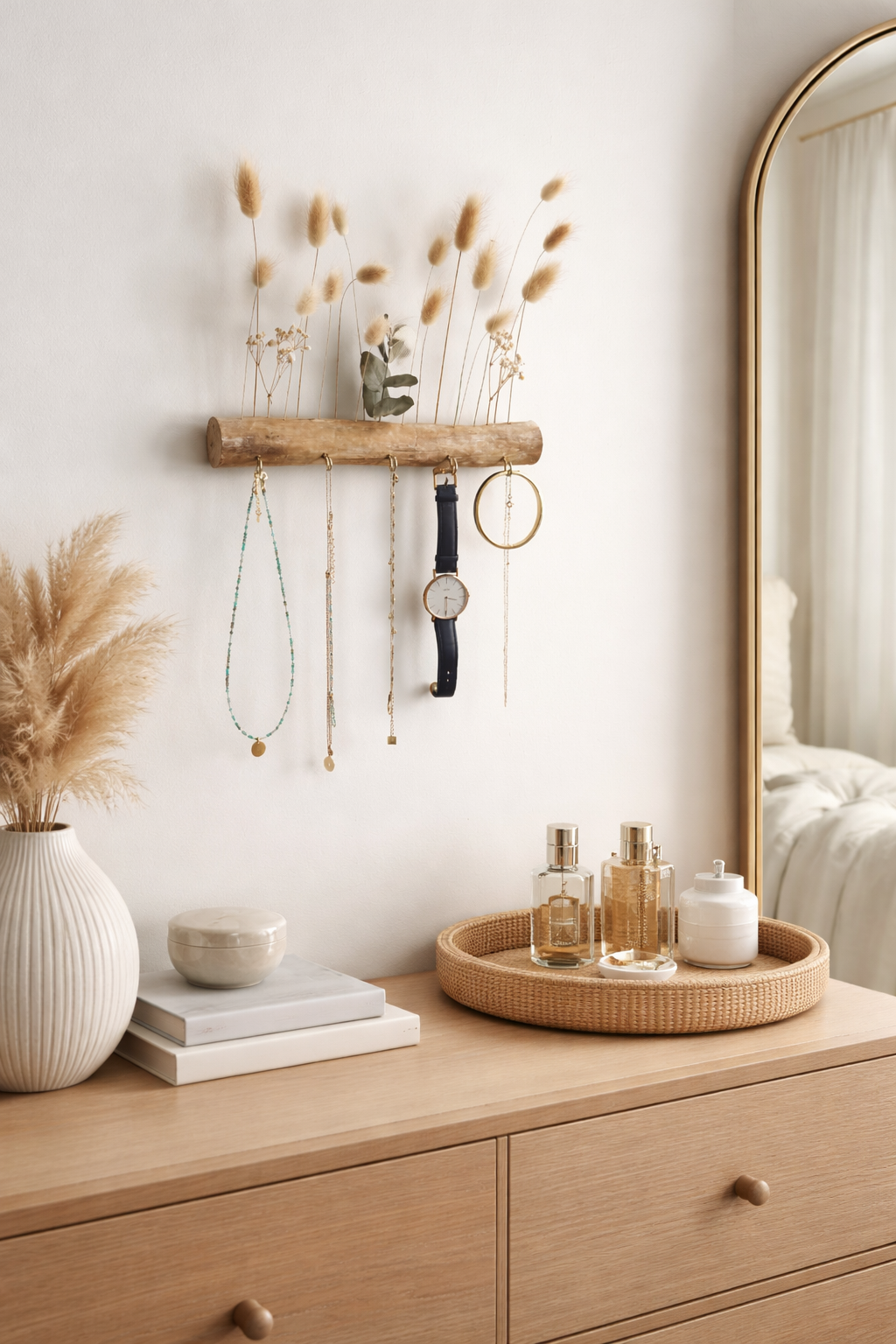 Support bijoux mural - Bois & Fleurs séchées