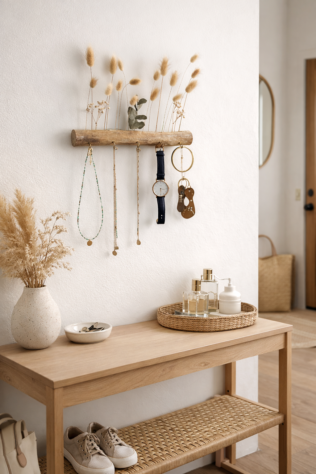 Support bijoux mural - Bois & Fleurs séchées