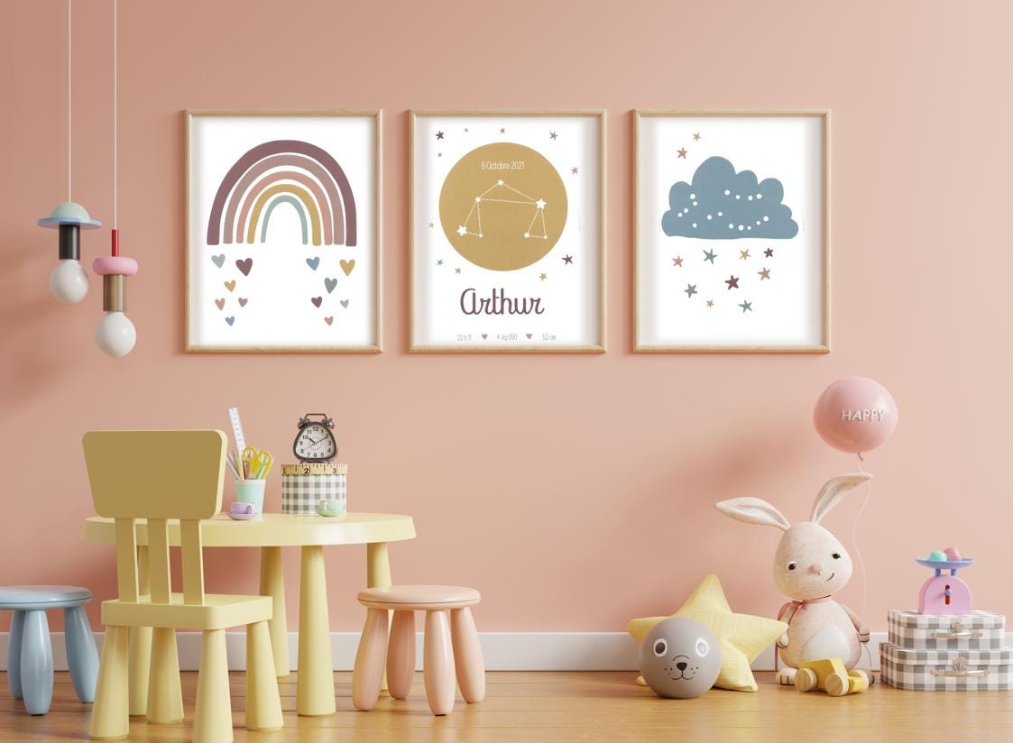 Affiches de naissance tryptique