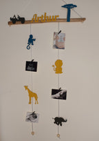 Pêle mêle enfant, mobile porte photos, liste naissance, chambre bébé, savane, jungle, girafe, éléphant, singe, lion,