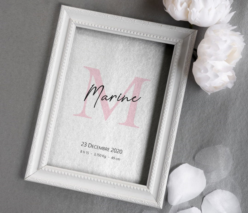 Affiche de naissance Initiale prénom bébé
