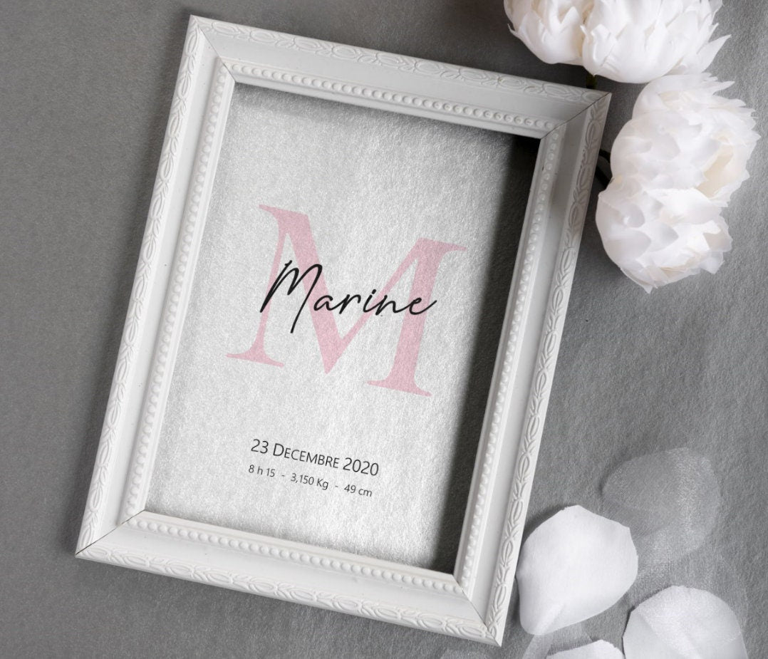 Affiche de naissance Initiale prénom bébé