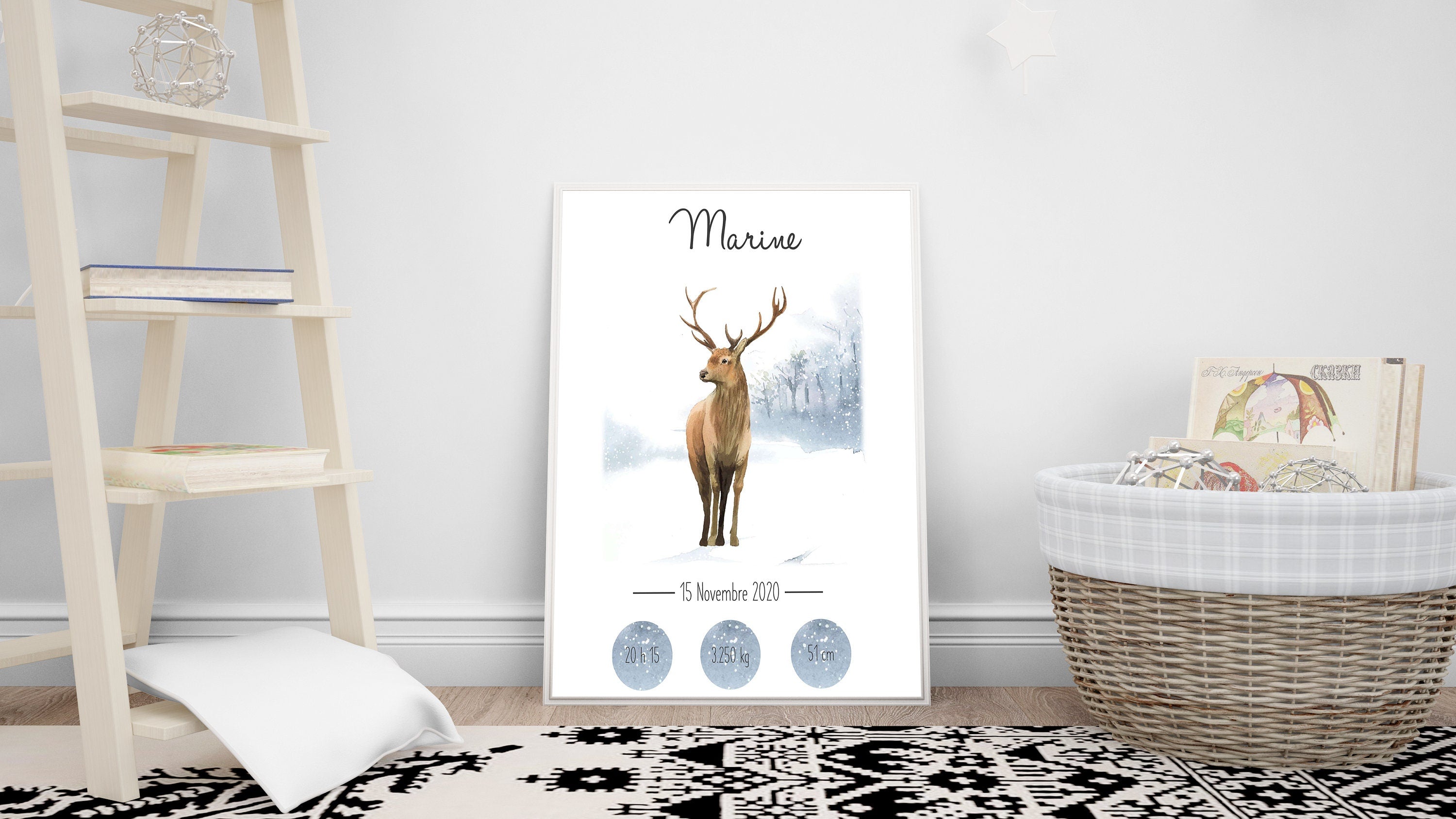 Affiche de naissance animaux hiver