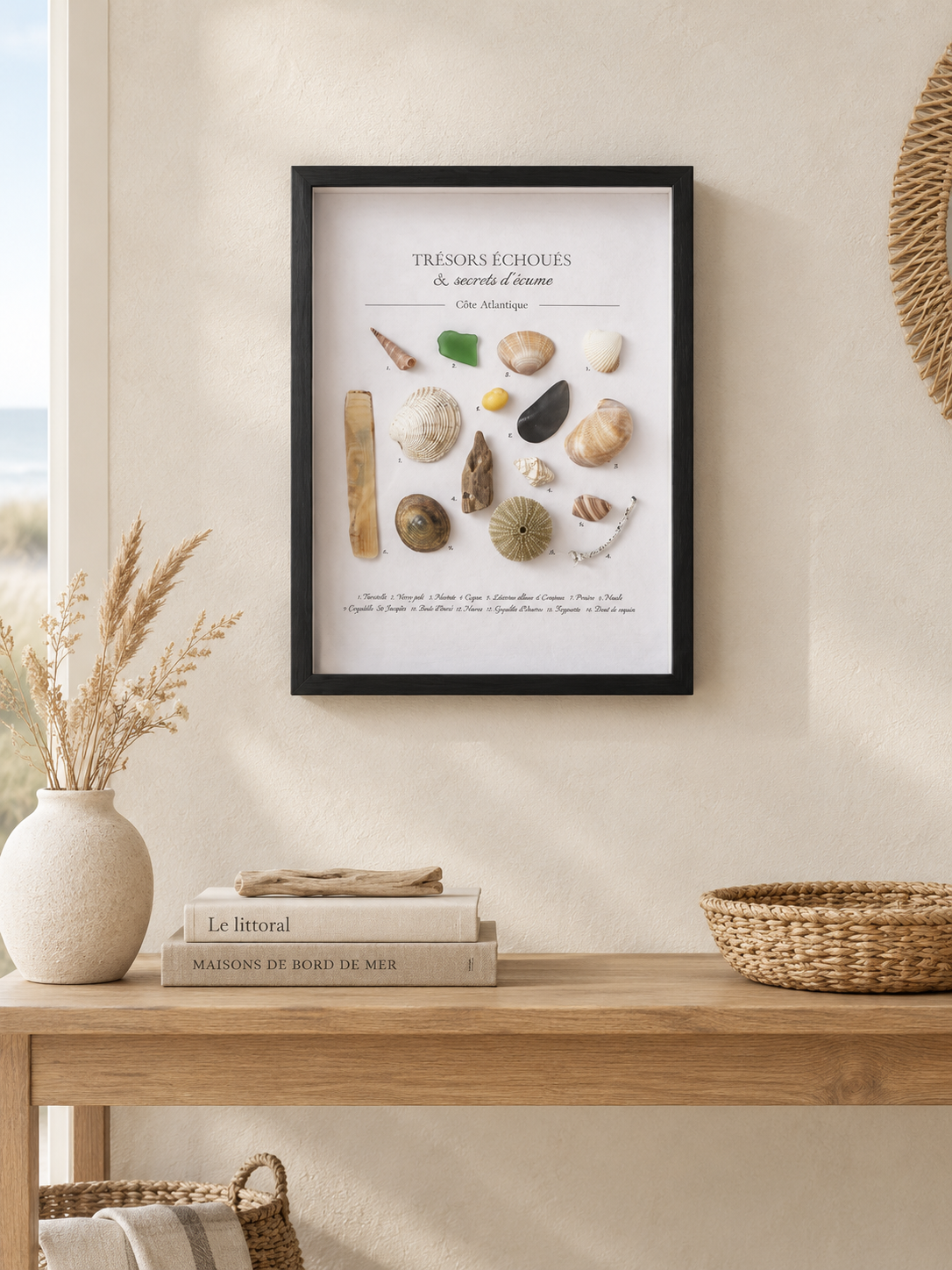 Cadre Coquillages & Trésors Échoués | Décoration Murale Bord de Mer