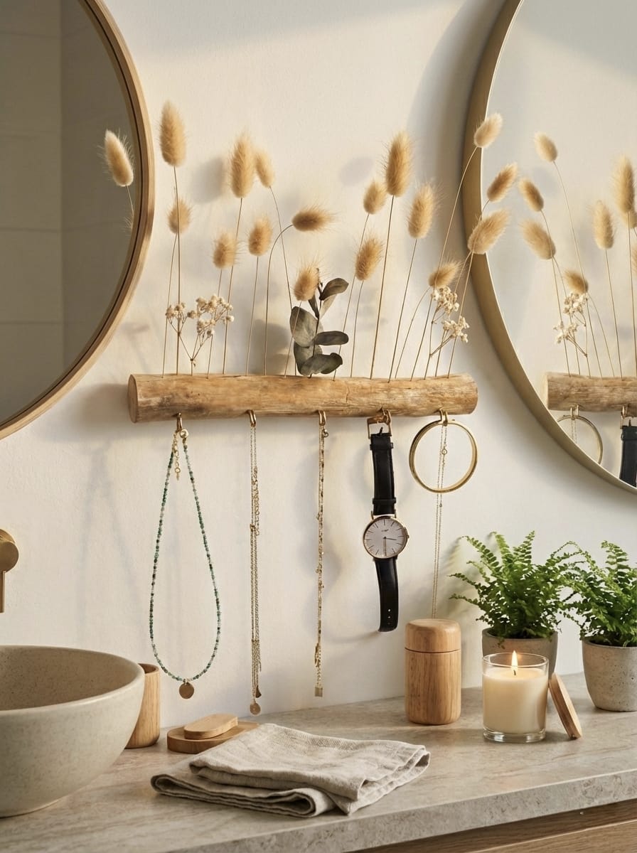 Support bijoux mural - Bois & Fleurs séchées